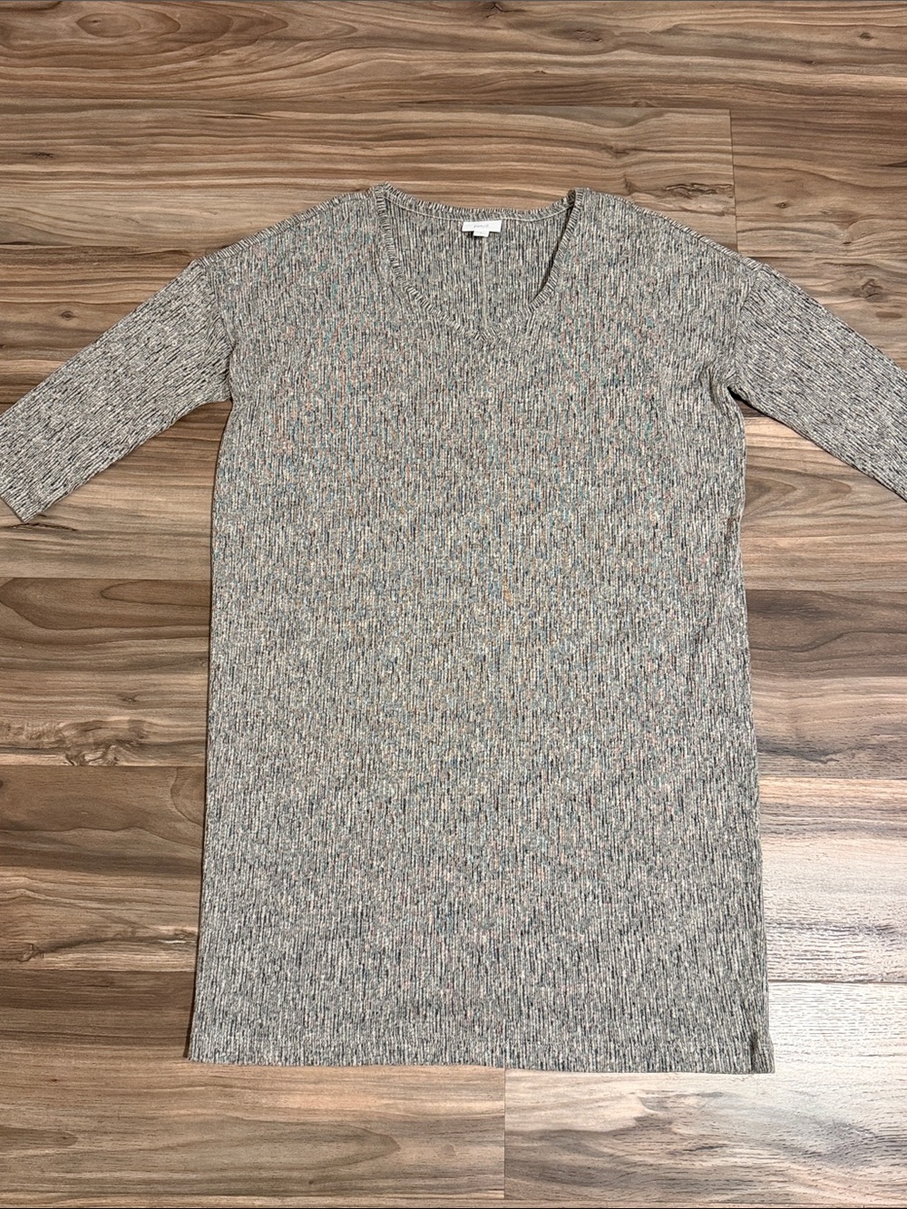 Pure Jill J.Jill Dress M Beige Black Gray Textured Linen Cotton 3/4 Sleeve